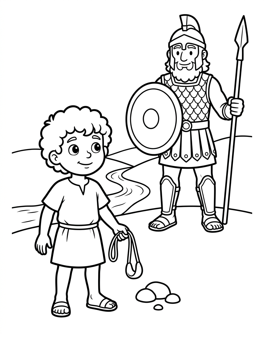 Free printable David and Goliath coloring page for toddlers