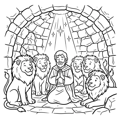 Daniel & the Lions printable Bible coloring page example