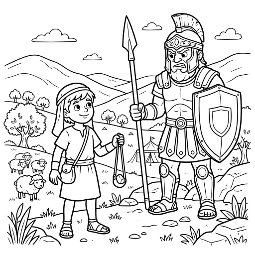 David & Goliath printable Bible coloring page example
