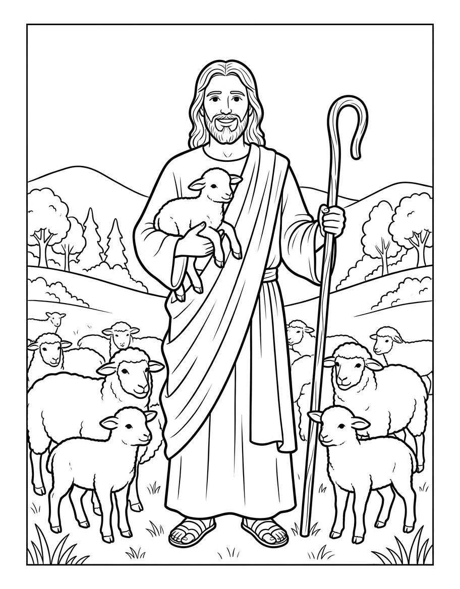 Free printable Jesus the Good Shepherd coloring page